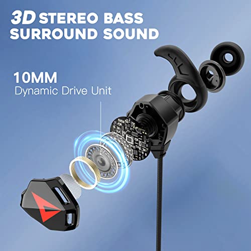 In Ear Kopfhörer, Gaming Headset mit Dual-Mikrofon, Headphones mit Kabel 3,5 mm, Lärmminderung, Stereo-Bassleistung, Gaming-Kopfhörer für Phone, PS4, PS5, Xbox, PC, Laptop (Schwarz) Bild 2