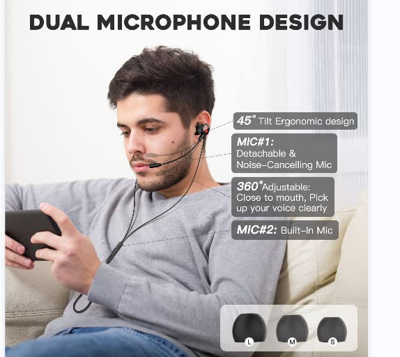 In Ear Kopfhörer, Gaming Headset mit Dual-Mikrofon, Headphones mit Kabel 3,5 mm, Lärmminderung, Stereo-Bassleistung, Gaming-Kopfhörer für Phone, PS4, PS5, Xbox, PC, Laptop (Schwarz) Bild 3