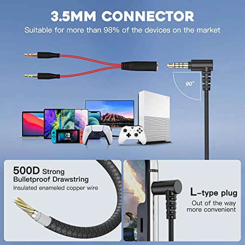 In Ear Kopfhörer, Gaming Headset mit Dual-Mikrofon, Headphones mit Kabel 3,5 mm, Lärmminderung, Stereo-Bassleistung, Gaming-Kopfhörer für Phone, PS4, PS5, Xbox, PC, Laptop (Schwarz) Bild 4