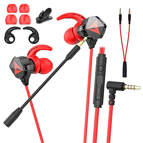 In Ear Kopfhörer, Gaming Kopfhörer mit Kabel und Mikrofon, Lärmminderung, Stereo-Bassleistung, 3,5 mm Klinkenstecker Earbuds, In-Ear Ohrhörer für Phone, MP3/MP4 Player, Computer, Tablet (Rot) Bild 1