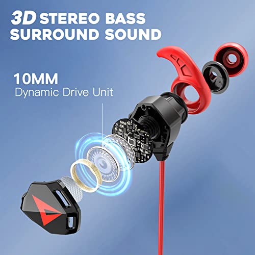 In Ear Kopfhörer, Gaming Kopfhörer mit Kabel und Mikrofon, Lärmminderung, Stereo-Bassleistung, 3,5 mm Klinkenstecker Earbuds, In-Ear Ohrhörer für Phone, MP3/MP4 Player, Computer, Tablet (Rot) Bild 2