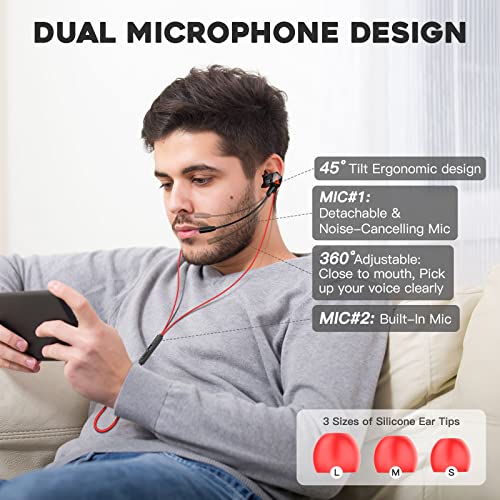 In Ear Kopfhörer, Gaming Kopfhörer mit Kabel und Mikrofon, Lärmminderung, Stereo-Bassleistung, 3,5 mm Klinkenstecker Earbuds, In-Ear Ohrhörer für Phone, MP3/MP4 Player, Computer, Tablet (Rot) Bild 3