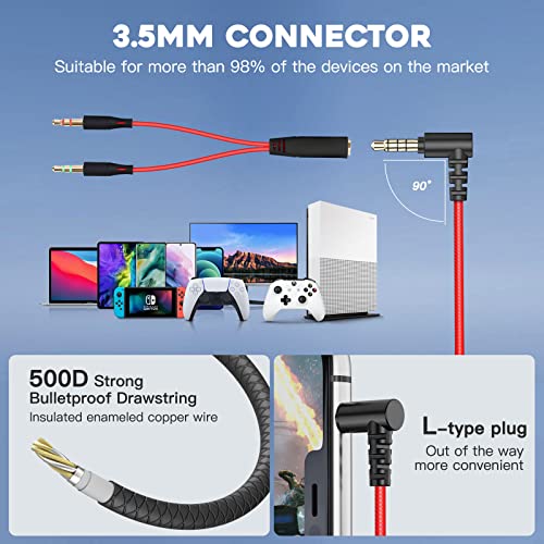 In Ear Kopfhörer, Gaming Kopfhörer mit Kabel und Mikrofon, Lärmminderung, Stereo-Bassleistung, 3,5 mm Klinkenstecker Earbuds, In-Ear Ohrhörer für Phone, MP3/MP4 Player, Computer, Tablet (Rot) Bild 4