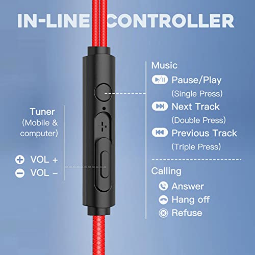In Ear Kopfhörer, Gaming Kopfhörer mit Kabel und Mikrofon, Lärmminderung, Stereo-Bassleistung, 3,5 mm Klinkenstecker Earbuds, In-Ear Ohrhörer für Phone, MP3/MP4 Player, Computer, Tablet (Rot) Bild 5