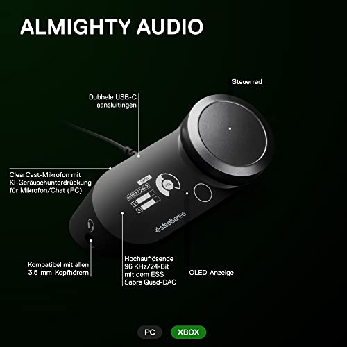 SteelSeries GameDAC Gen 2 (Xbox) Hi-Res-Audio-Verstärker – ESS Sabre Quad-DAC – KI-gestützte Geräuschunterdrückung – 360-Grad Surround-Sound– Hi-Res-Zertifizierung – PC, Xbox, PS5, PS4 Bild 3