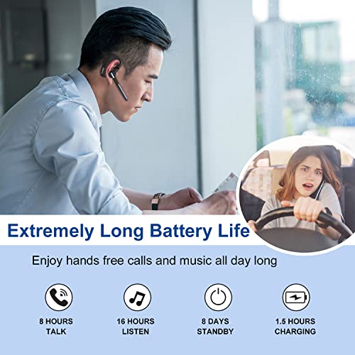 Headset Bluetooth mit CVC8.0 Dual Mikrofon Noise Cancelling, Kabellos Kopfhörer V5.0 Wireless Headset Handy für iPhone Samsung Smartphone Autofahren Business Office, Klar Chat, Super Leicht Bild 6
