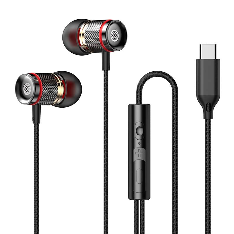 In-Ear USB-C Kopfhörer Sport Headset BASS für iPhone Huawei Samsung iPad Xiaomi Google USB c mit Kabel und Mikrofon schwarz Bild 1