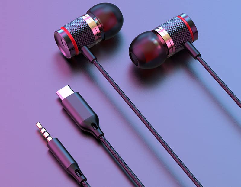 In-Ear USB-C Kopfhörer Sport Headset BASS für iPhone Huawei Samsung iPad Xiaomi Google USB c mit Kabel und Mikrofon schwarz Bild 3
