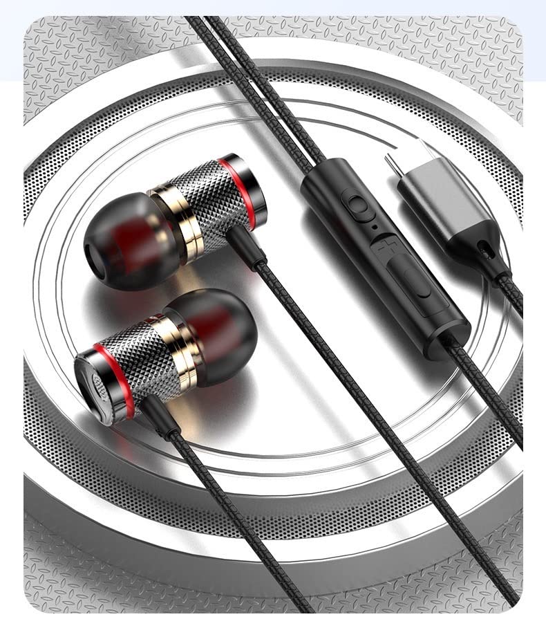 In-Ear USB-C Kopfhörer Sport Headset BASS für iPhone Huawei Samsung iPad Xiaomi Google USB c mit Kabel und Mikrofon schwarz Bild 4