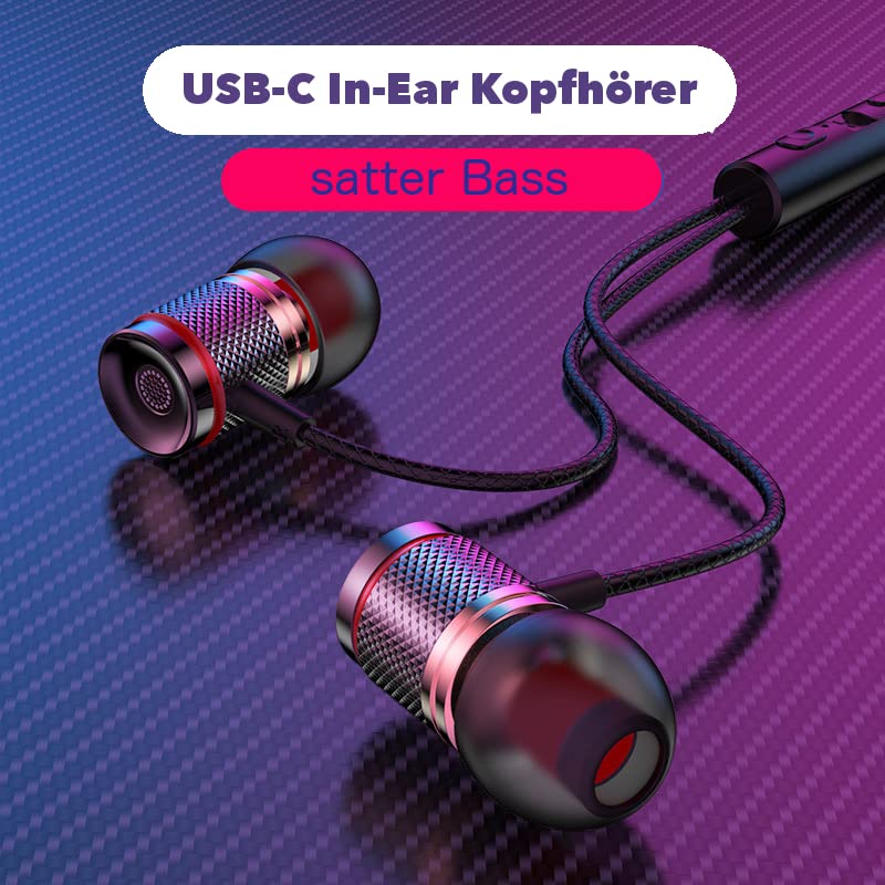 In-Ear USB-C Kopfhörer Sport Headset BASS für iPhone Huawei Samsung iPad Xiaomi Google weiß Silber mit Kabel und Mikrofon Bild 6