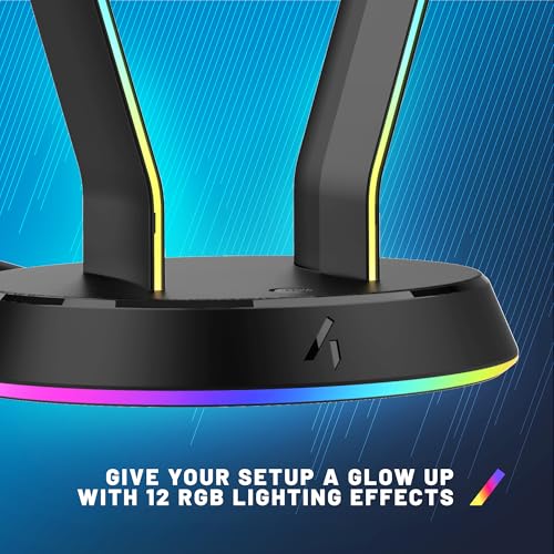Stealth LED Light Up Gaming Headset Ständer in Schwarz für PS4, PS5, Xbox, Switch und PC - USB-betrieben mit Aufbewahrungsbasis und 12 RGB Beleuchtungsmodi Bild 4