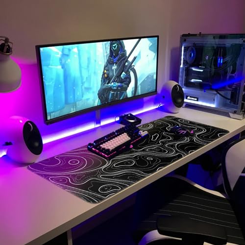 Mauspad XXL Erweiterte Große Maus Pad ,Gaming Mouse Schreibtisch Pad, 31.5x11.8inch Lange Tastatur Matte Mousepad 3mm Rutschfester Basis und genähter Rand (Schwarze Karte, Extended ) Bild 3