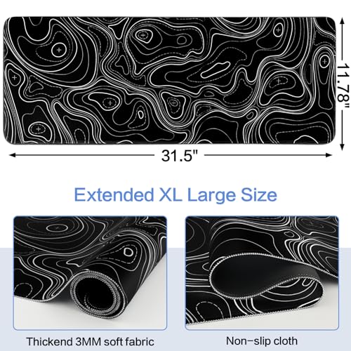 Mauspad XXL Erweiterte Große Maus Pad ,Gaming Mouse Schreibtisch Pad, 31.5x11.8inch Lange Tastatur Matte Mousepad 3mm Rutschfester Basis und genähter Rand (Schwarze Karte, Extended ) Bild 5