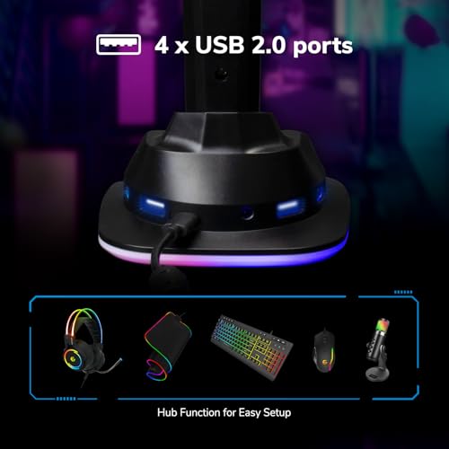SAC1 - Universal Gaming Headset Stand - 4 USB 2.0 Ports - 6-in-1 Touch RGB Lighting - Non-Slip Rubber Base Bild 3