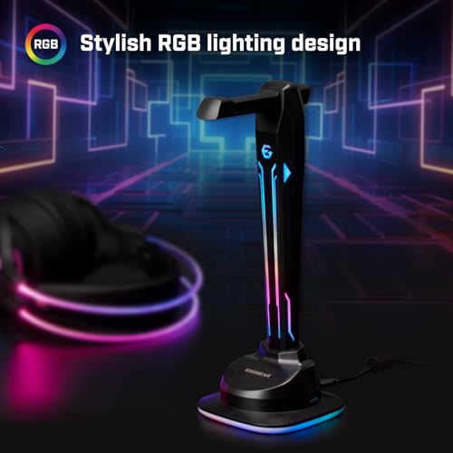 SAC1 - Universal Gaming Headset Stand - 4 USB 2.0 Ports - 6-in-1 Touch RGB Lighting - Non-Slip Rubber Base Bild 5