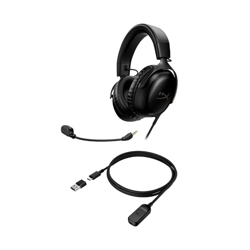 HyperX Cloud III – Kabelgebundenes Gaming-Headset, PC, PS5, Xbox Series X|S, abgewinkelte 53mm-Treiber, DTS, Memory-Schaum, Stabiler Rahmen, ultraklares 10mm-Mikrofon, USB-C, USB-A, 3,5mm, Schwarz Bild 4