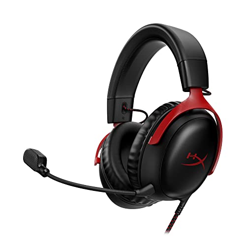 HyperX Cloud III Gaming-Headset Kabelgebunden – 53-mm-Treiber, Memory Foam, DTS, Noise-Cancelling Mikrofon, USB-C/USB-A/3,5mm, für PC, PS5, PS4, Xbox, Switch, Mac – Schwarz/Rot Bild 1