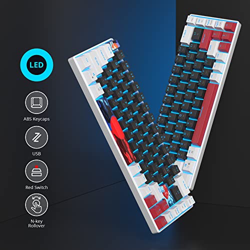 SOLIDEE Mechanische Gaming-Tastatur, 65%, 68 Tasten mit linearem rotem Schalter, mechanische Tastatur mit LED-Hintergrundbeleuchtung, kompakte Tastatur mit Typ-C-Kabel, für PS5/PS4 (68 White_Black) Bild 3