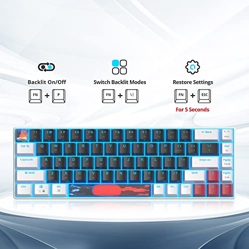 SOLIDEE Mechanische Gaming-Tastatur, 65%, 68 Tasten mit linearem rotem Schalter, mechanische Tastatur mit LED-Hintergrundbeleuchtung, kompakte Tastatur mit Typ-C-Kabel, für PS5/PS4 (68 White_Black) Bild 5
