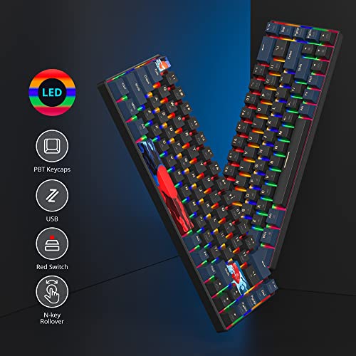 SOLIDEE mechanische Gaming-Tastatur 65%, 68 Tasten mit Linearen roten Schaltern, kabelgebunden mit LED-Hintergrundbeleuchtung, gemischtes Licht, kompakt (68 Black-Blue) Bild 3