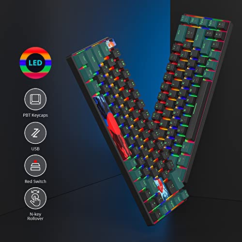 SOLIDEE mechanische Gaming Tastatur 65%,68 Tasten mit Lineare rote Schalter,kabelgebundene mechanische Tastatur mit LED-Hintergrundbeleuchtung,gemischtes Licht kompakte(68 Black-Green) Bild 2