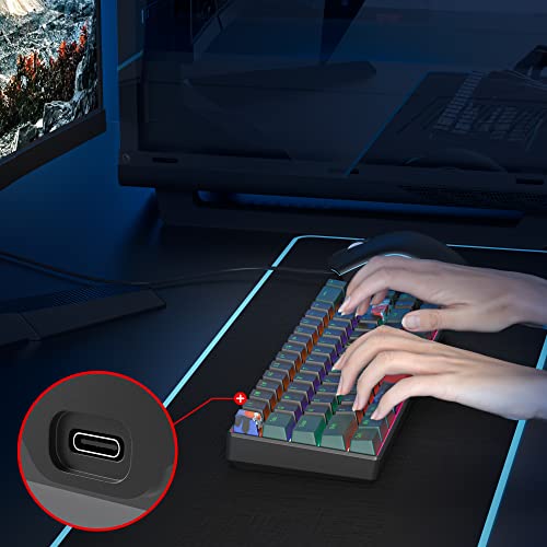 SOLIDEE mechanische Gaming Tastatur 65%,68 Tasten mit Lineare rote Schalter,kabelgebundene mechanische Tastatur mit LED-Hintergrundbeleuchtung,gemischtes Licht kompakte(68 Black-Green) Bild 5