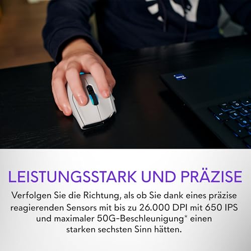 Alienware AW620M Wireless Gamingmaus, 26.000 DPI, 650 IPS, kabelgebundenes Gaming mit 1.000-Hz-Polling 2,4-GHz-USB-C-WLAN-Dongle, AlienFX-RGB, Lunar Light Bild 6