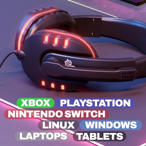 GamePunk Nightowl LED-Headset,verstellbares Lautstärkeread,schnelle Plug-and-Chat-Funktion,verstellbares Kopfband,G-Fuß-Kabel,integriertes Mikrofon,kompatibel mit PC, PS5 und Xbox Series X & S Bild 5