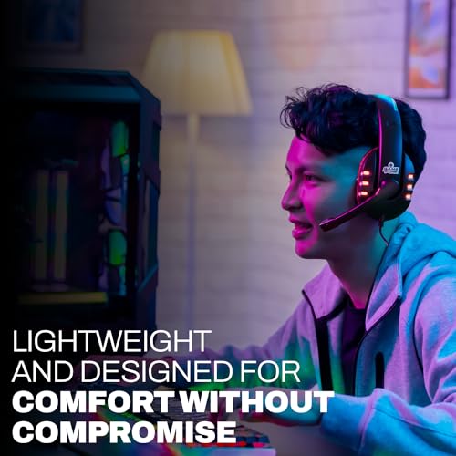 GamePunk Nightowl LED-Headset,verstellbares Lautstärkeread,schnelle Plug-and-Chat-Funktion,verstellbares Kopfband,G-Fuß-Kabel,integriertes Mikrofon,kompatibel mit PC, PS5 und Xbox Series X & S Bild 6
