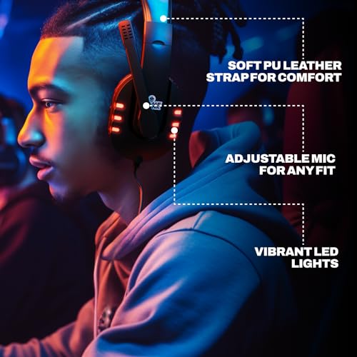 GamePunk Nightowl LED-Headset,verstellbares Lautstärkeread,schnelle Plug-and-Chat-Funktion,verstellbares Kopfband,G-Fuß-Kabel,integriertes Mikrofon,kompatibel mit PC, PS5 und Xbox Series X & S Bild 7