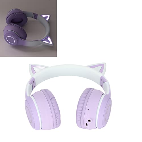 Dioche Faltbare Kopfhörer Lila Katzenohr Bluetooth-Kopfhörer Abs Katzenohr Bluetooth Gaming-Kopfhörer Drahtloses Faltbares Musik-Headset mit LED-Licht Abnehmbares Mikrofon 3,5-mm-Kabel (Lila) Bild 1