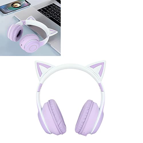 Dioche Faltbare Kopfhörer Lila Katzenohr Bluetooth-Kopfhörer Abs Katzenohr Bluetooth Gaming-Kopfhörer Drahtloses Faltbares Musik-Headset mit LED-Licht Abnehmbares Mikrofon 3,5-mm-Kabel (Lila) Bild 2
