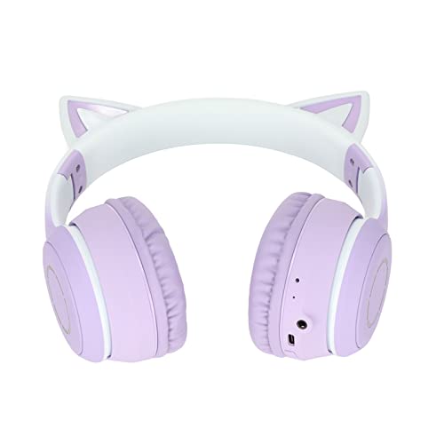 Dioche Faltbare Kopfhörer Lila Katzenohr Bluetooth-Kopfhörer Abs Katzenohr Bluetooth Gaming-Kopfhörer Drahtloses Faltbares Musik-Headset mit LED-Licht Abnehmbares Mikrofon 3,5-mm-Kabel (Lila) Bild 4