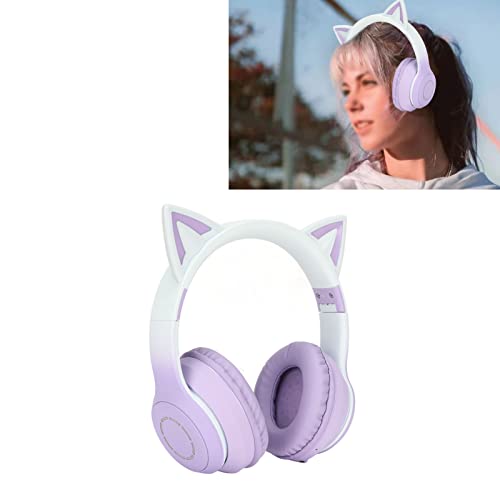 Dioche Faltbare Kopfhörer Lila Katzenohr Bluetooth-Kopfhörer Abs Katzenohr Bluetooth Gaming-Kopfhörer Drahtloses Faltbares Musik-Headset mit LED-Licht Abnehmbares Mikrofon 3,5-mm-Kabel (Lila) Bild 5