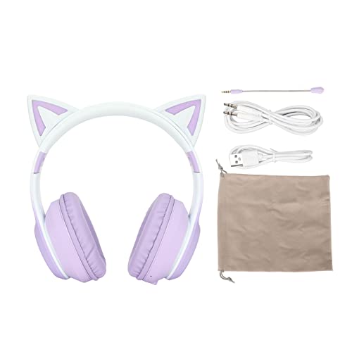 Dioche Faltbare Kopfhörer Lila Katzenohr Bluetooth-Kopfhörer Abs Katzenohr Bluetooth Gaming-Kopfhörer Drahtloses Faltbares Musik-Headset mit LED-Licht Abnehmbares Mikrofon 3,5-mm-Kabel (Lila) Bild 6