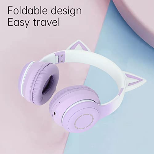 Dioche Faltbare Kopfhörer Lila Katzenohr Bluetooth-Kopfhörer Abs Katzenohr Bluetooth Gaming-Kopfhörer Drahtloses Faltbares Musik-Headset mit LED-Licht Abnehmbares Mikrofon 3,5-mm-Kabel (Lila) Bild 7