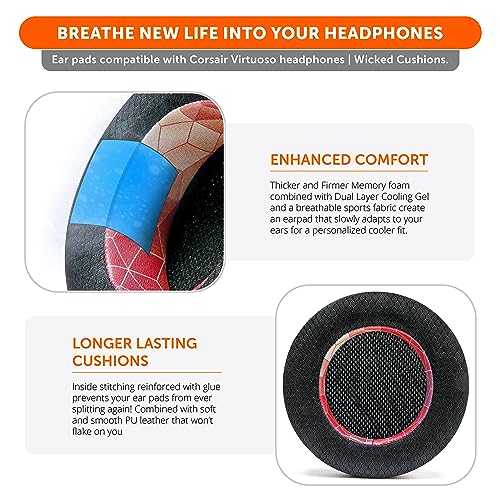 WC Freeze Virtuoso – Ersatz-Ohrpolster aus Hybridgewebe mit Kühlgel für das Corsair Virtuoso Gaming-Headset, hergestellt von Wicked Cushions, verbesserte Dicke und Schallisolierung | Hex Red Bild 4
