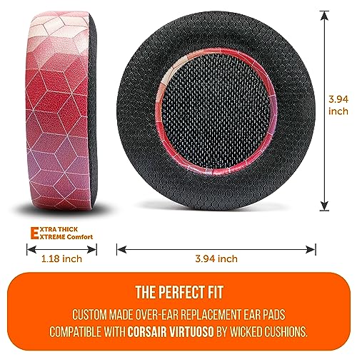 WC Freeze Virtuoso – Ersatz-Ohrpolster aus Hybridgewebe mit Kühlgel für das Corsair Virtuoso Gaming-Headset, hergestellt von Wicked Cushions, verbesserte Dicke und Schallisolierung | Hex Red Bild 5