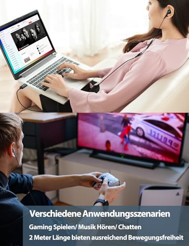 USB In Ear PC Headset mit eingebautem Mikrofon Lautstärkeregler USB Kabelgebundener Gaming Kopfhörer für PC PS4 PS5 Laptop Desktop Chromebook Home Office Online Courses Skype Zoom - 2m Bild 5
