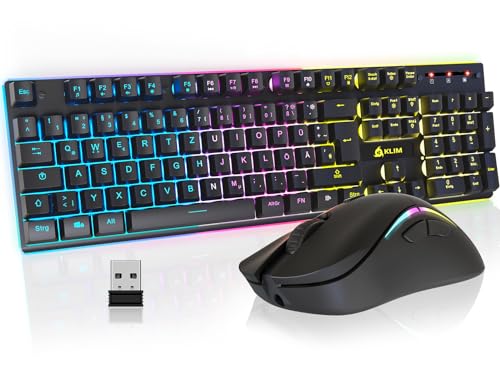 KLIM Thunder Wireless Gaming Keyboard und Maus Combo - New 2023 - Wireless Backlit Tastatur mit langlebigem integriertem Akku + 4800 DPI RGB Kabellose Gaming Mouse für PC Bild 1
