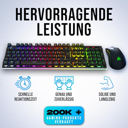 KLIM Thunder Wireless Gaming Keyboard und Maus Combo - New 2023 - Wireless Backlit Tastatur mit langlebigem integriertem Akku + 4800 DPI RGB Kabellose Gaming Mouse für PC Bild 4