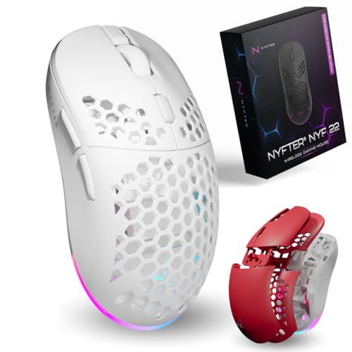 Nyfter - NYF22 Wireless Gaming Mouse mit White-Red Honeycomb Maus Ultraleicht 75g leistungsstark mit 400mA 19K DPI, 400 IPS 1000 hz 50h Akkulaufzeit langlebig Zwei wechselbare Cases inkl. Bild 1