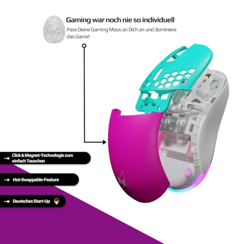 Nyfter - NYF22 Wireless Gaming Mouse mit White-Red Honeycomb Maus Ultraleicht 75g leistungsstark mit 400mA 19K DPI, 400 IPS 1000 hz 50h Akkulaufzeit langlebig Zwei wechselbare Cases inkl. Bild 6