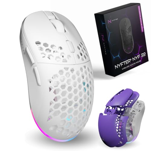 Nyfter - NYF22 Wireless Gaming Mouse mit White-Purple Honeycomb Maus Ultraleicht 75g leistungsstark mit 400mA 19K DPI, 400 IPS 1000 hz 50h Akkulaufzeit langlebig Zwei wechselbare Cases inkl. Bild 1