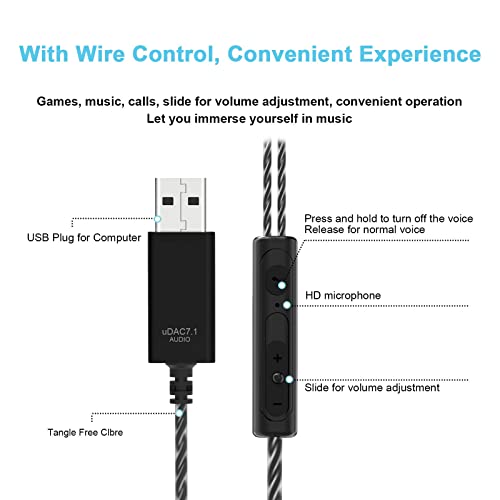 USB Kopfhörer PC 2.5M,ACAGET PC Headset USB Ohrhörer mit Kabel und Mikrofon, Gaming Headset Ohrhörer Semi In Ear HiFi Stereo Noise Cancelling Kopfhörer für PS 4/5/Computer/PC/Mac/Laptop/für Chromebook Bild 2