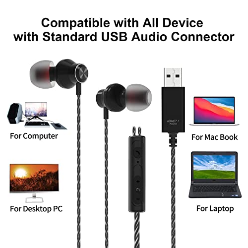 USB Kopfhörer PC 2.5M,ACAGET PC Headset USB Ohrhörer mit Kabel und Mikrofon, Gaming Headset Ohrhörer Semi In Ear HiFi Stereo Noise Cancelling Kopfhörer für PS 4/5/Computer/PC/Mac/Laptop/für Chromebook Bild 3