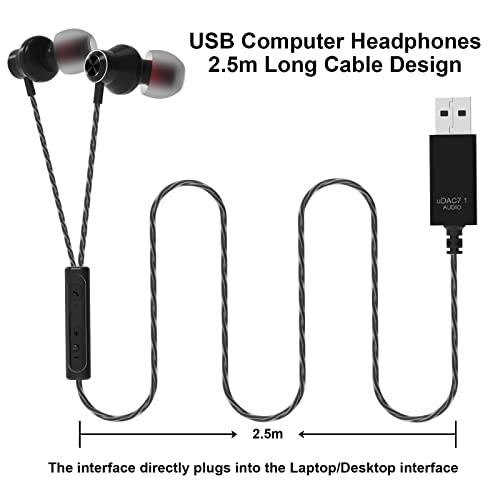 USB Kopfhörer PC 2.5M,ACAGET PC Headset USB Ohrhörer mit Kabel und Mikrofon, Gaming Headset Ohrhörer Semi In Ear HiFi Stereo Noise Cancelling Kopfhörer für PS 4/5/Computer/PC/Mac/Laptop/für Chromebook Bild 5