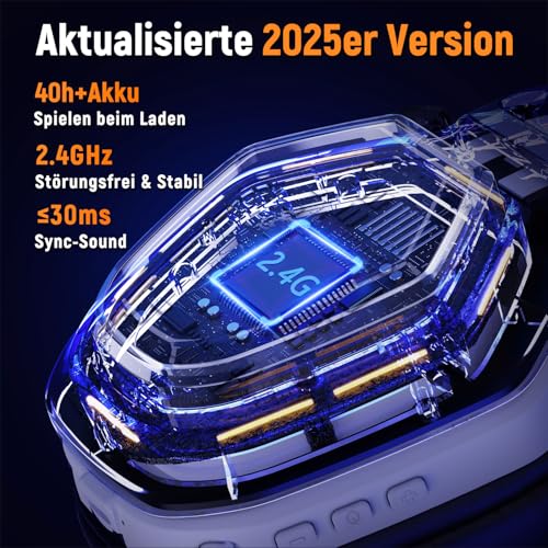 Ozeino OW810 Gaming Headset 40h Akku & Spielen beim Laden, 2.4GHz+BT(≤30ms), 7.1 Surround Sound Wireless Headset Mit Mikrofon für FIFA/CS:GO/Streaming, Kompatibel für PS5/PS4/Switch/Mac, Kristallweiß Bild 5