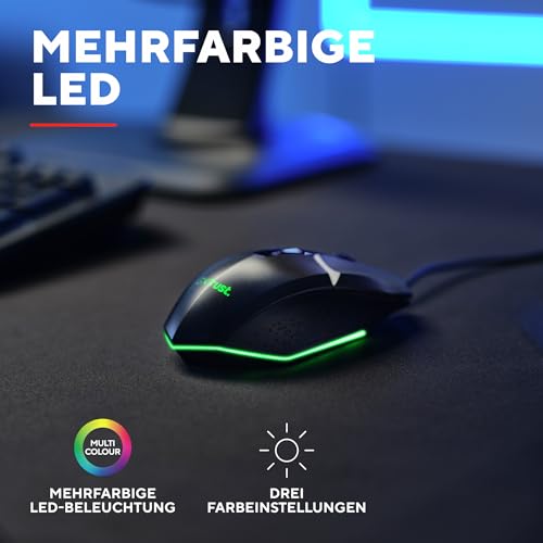 Trust Gaming GXT 109 Felox Gaming Maus mit 6 Programmierbare Tasten, Mehrfarbige LED-Beleuchtung, 200-6400 DPI, USB Kabel 150 cm, PC Maus mit Integrierte Software für Computer/Laptop - Schwarz Bild 5
