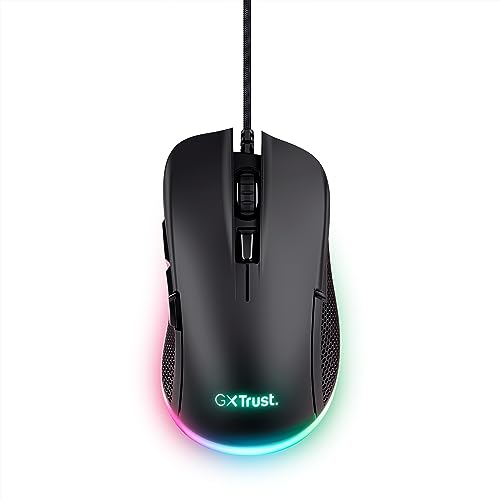 Trust Gaming GXT 922 Ybar Gaming Maus, 68% Recycelten Materialien, RGB LED-Beleuchtung, 6 Programmierbare Tasten, 200-7200 DPI, USB Kabel 2,1 m, PC Maus mit Software für Computer/Laptop - Schwarz Bild 1